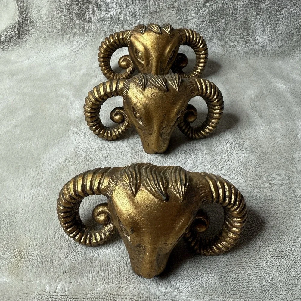 Resin Ram Gold Hardware Handles door cabinet knobs set of 3‎